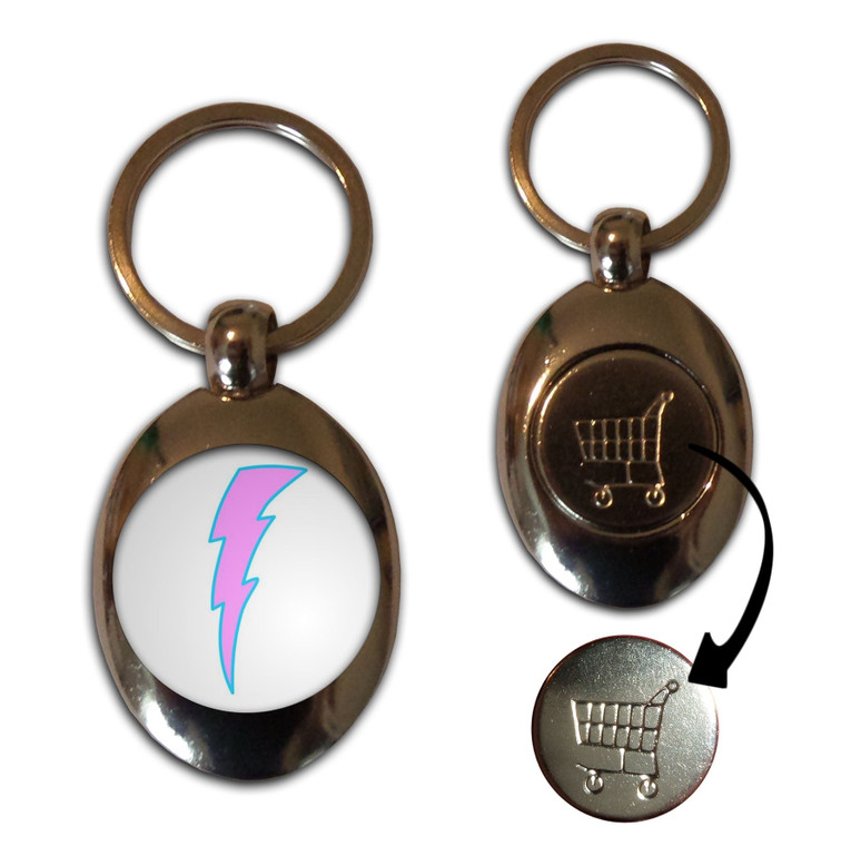 Lightning Bolt Pink - Silver £1/€1 Shopping Key Ring