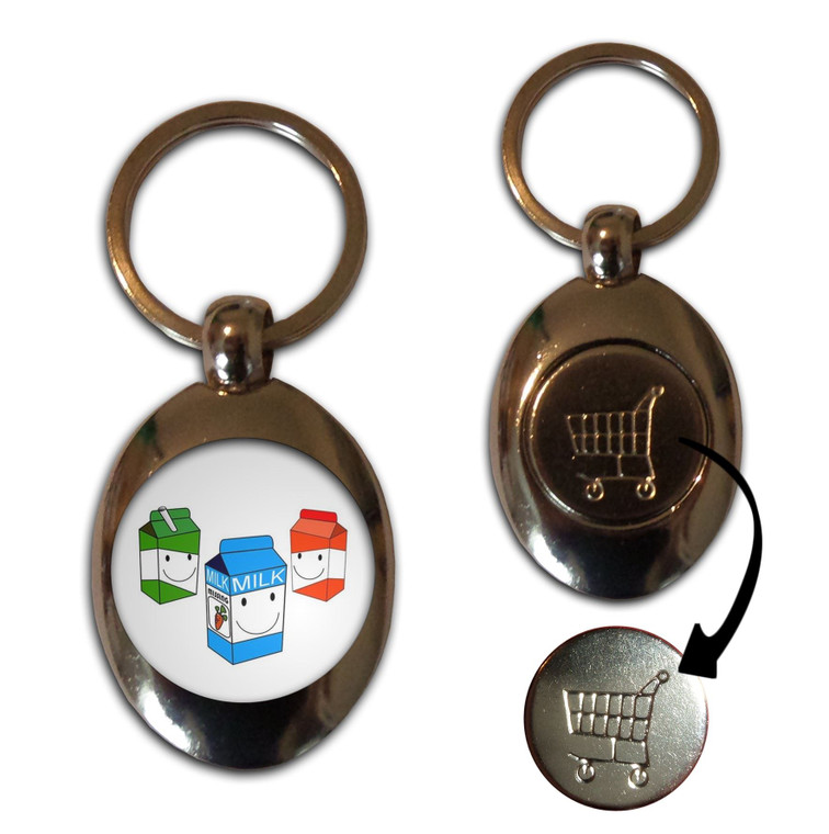 Milk & Juice Cartons - Silver £1/€1 Shopping Key Ring