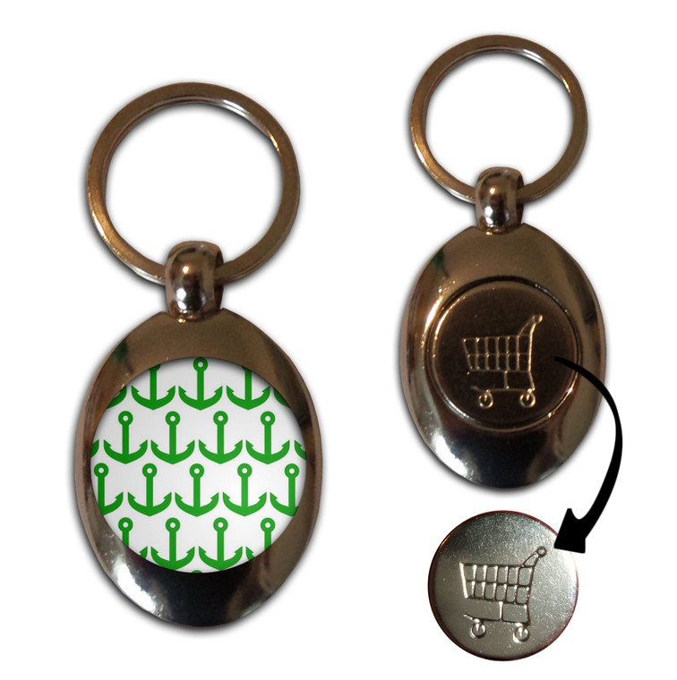 Anchor Green Pattern - Silver £1/€1 Shopping Key Ring