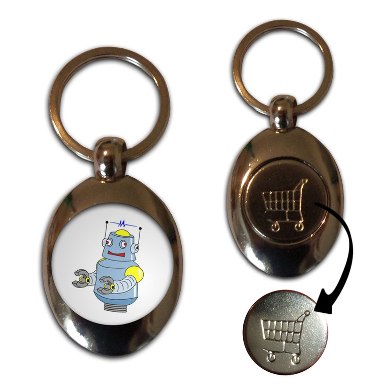White Boy Robot - Silver £1/€1 Shopping Key Ring