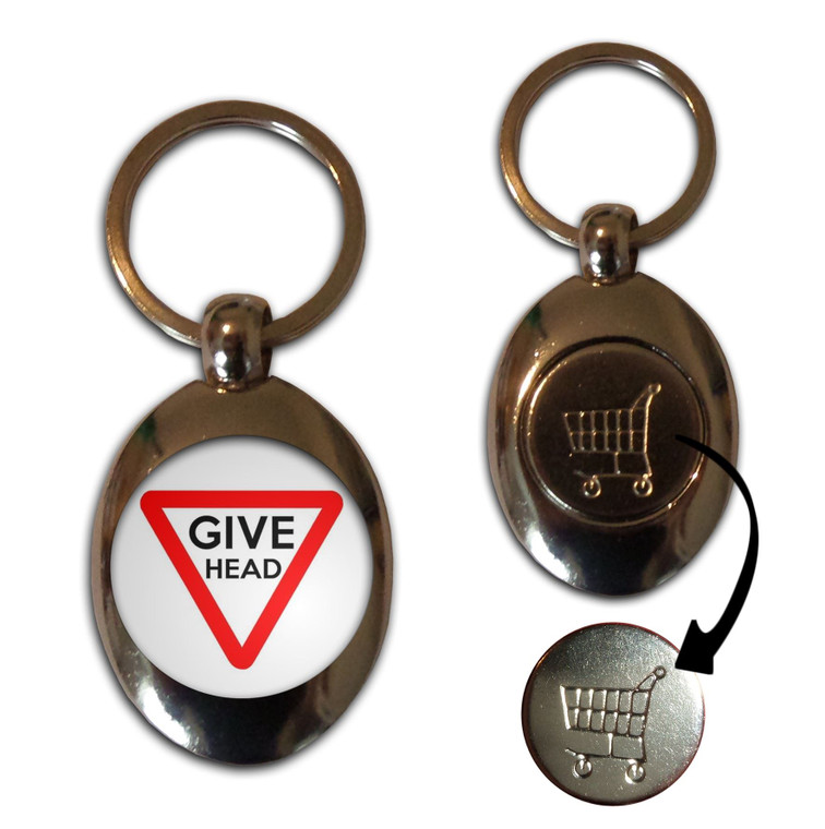 Give Head - Silver £1/€1 Shopping Key Ring