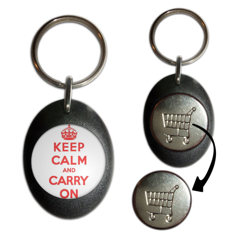 White Red Keep Calm and Carry On - Shopping Trolley Key Ring