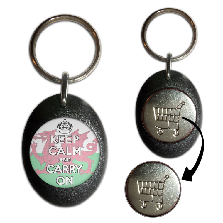 Wales Flag Keep Calm and Carry On - Shopping Trolley Key Ring