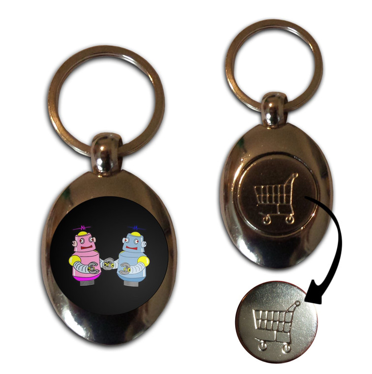 Black Robot Couple - Silver £1/€1 Shopping Key Ring