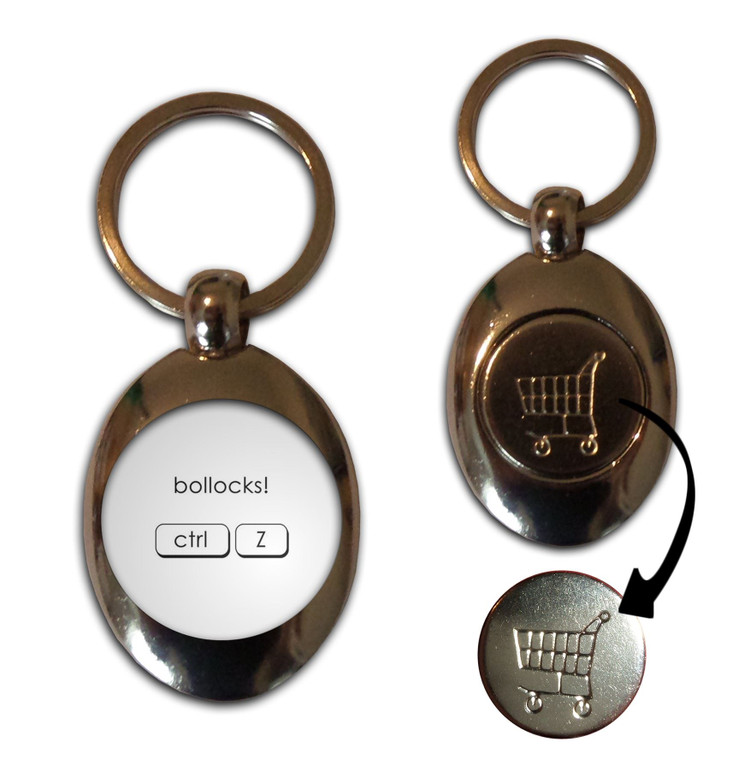 Ctrl Z - Boll*cks - Silver £1/€1 Shopping Key Ring
