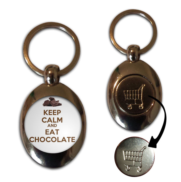 Keep Calm and Eat Chocolate - Silver £1/€1 Shopping Key Ring