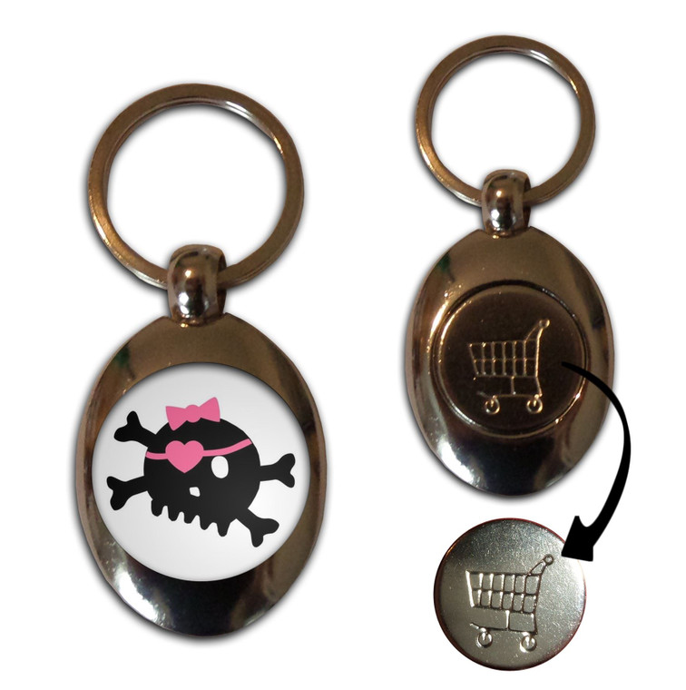 White Skull with Bow - Silver £1/€1 Shopping Key Ring