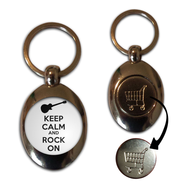Keep Calm and Rock On - Silver £1/€1 Shopping Key Ring