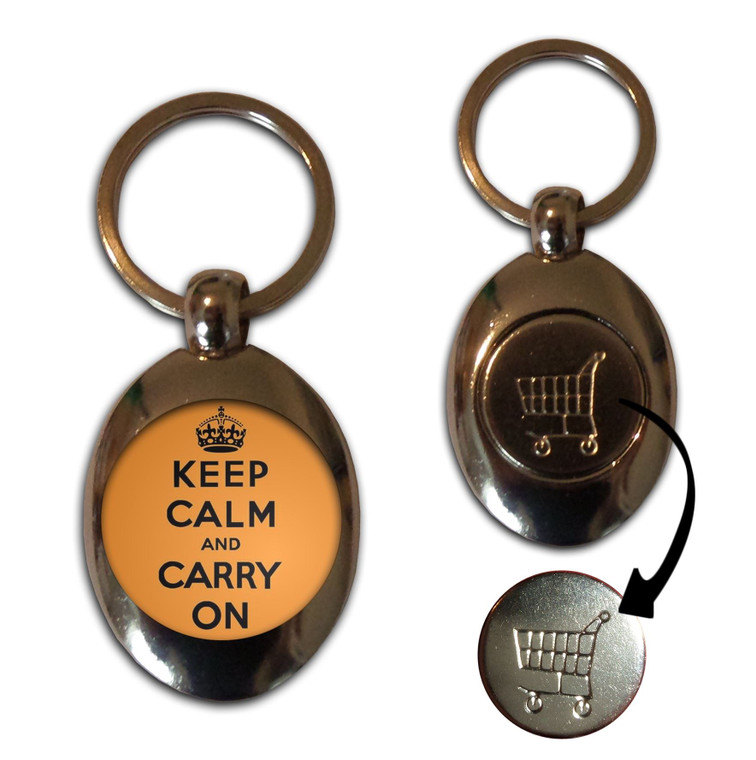 Orange Keep Calm and Carry On - Silver £1/€1 Shopping Key Ring