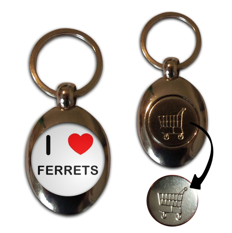 I Love Heart Ferrets - Silver £1/€1 Shopping Key Ring