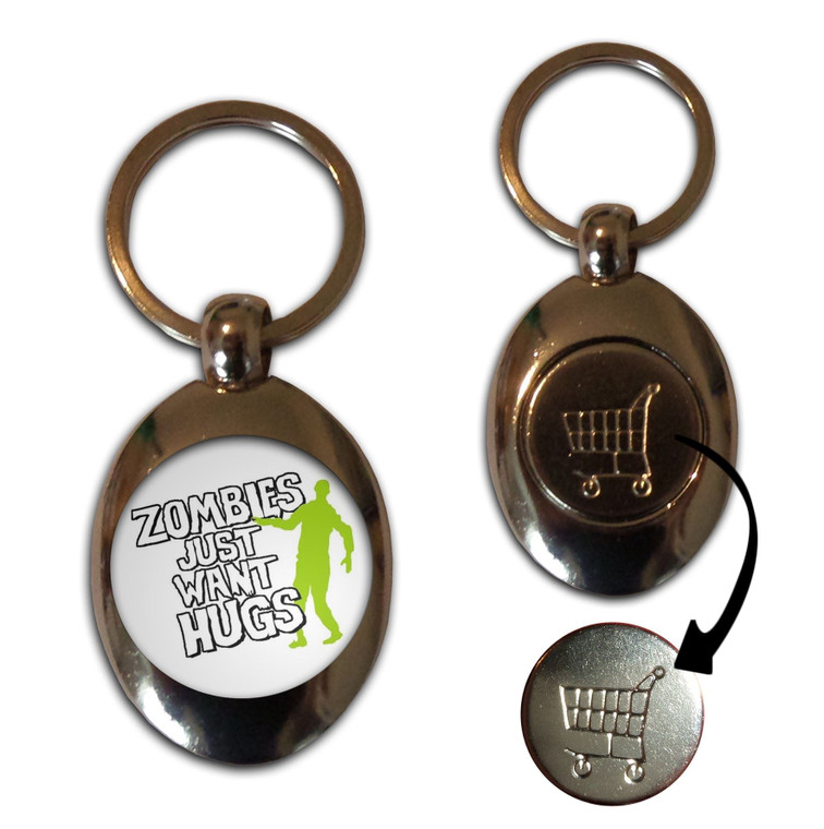 Zombies Just Want Hugs - Silver £1/€1 Shopping Key Ring