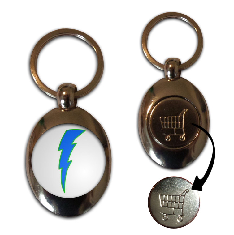 Lightning Bolt Blue - Silver £1/€1 Shopping Key Ring