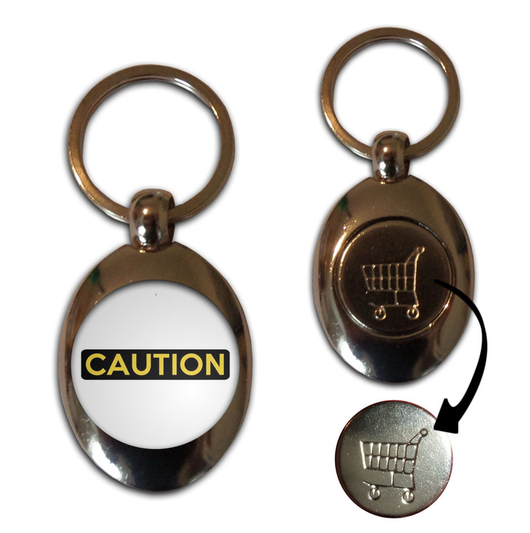 Caution - Silver £1/€1 Shopping Key Ring