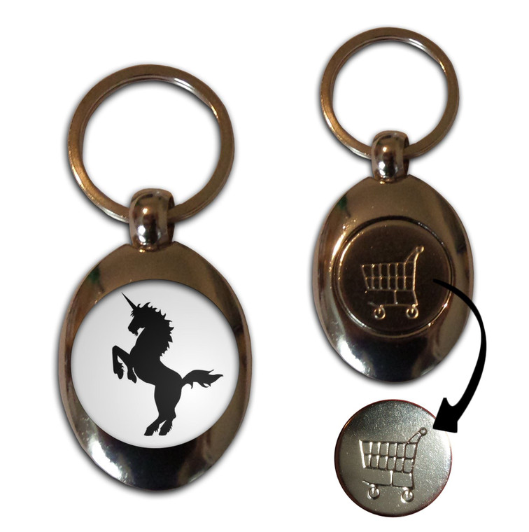 Unicorn Silhouette - Silver £1/€1 Shopping Key Ring