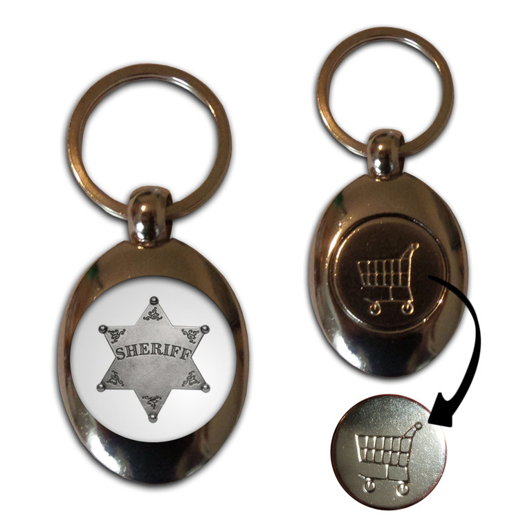 Sheriff Badge - Silver £1/€1 Shopping Key Ring