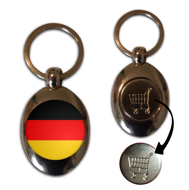 Germany Flag - Silver £1/€1 Shopping Key Ring Germany Flag - Silver £1/€1 Shopping Key Ring