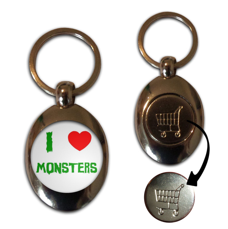 I Love Heart Monsters - Silver £1/€1 Shopping Key Ring