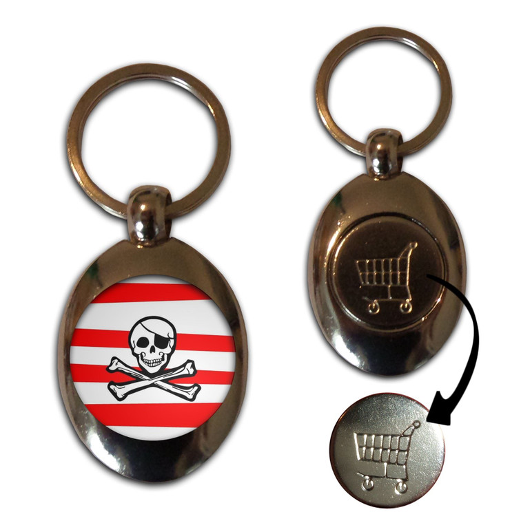 Jolly Roger Stripey - Silver £1/€1 Shopping Key Ring