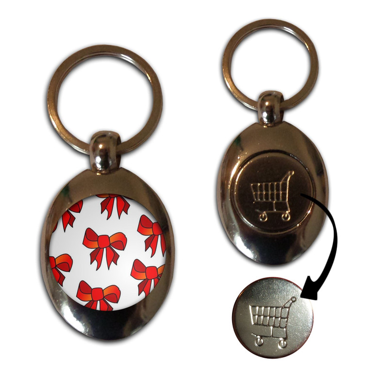 Bow Pattern - Silver £1/€1 Shopping Key Ring