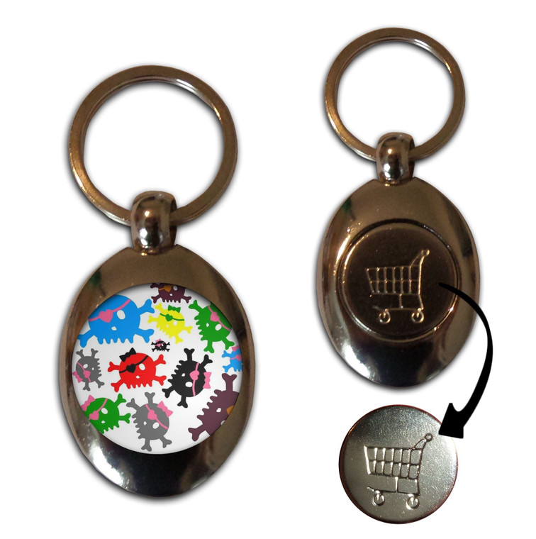 Skull Bow Pattern 3 - Silver £1/€1 Shopping Key Ring