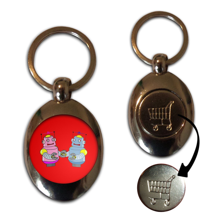 Red Robot Couple - Silver £1/€1 Shopping Key Ring