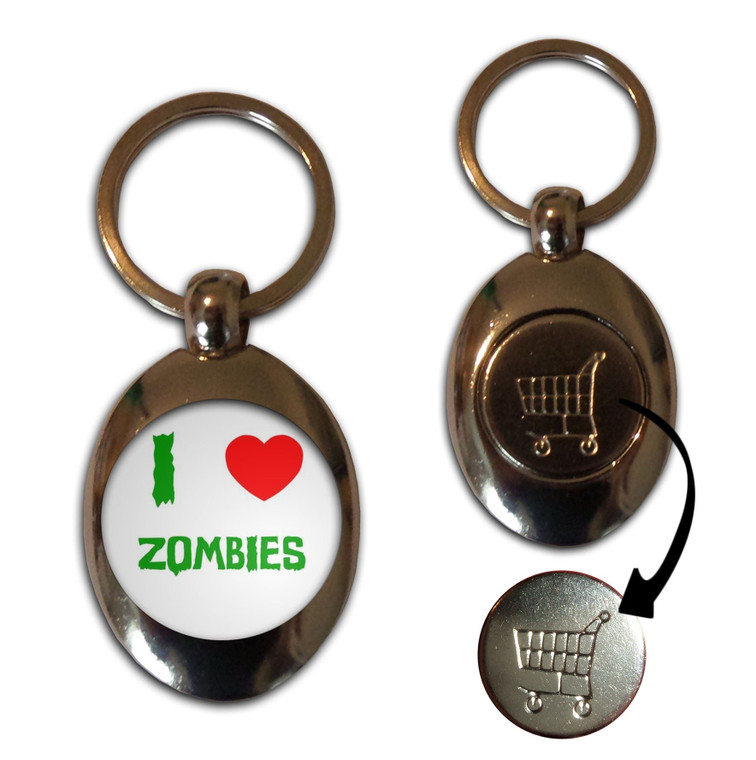 I Love Heart Zombies - Silver £1/€1 Shopping Key Ring