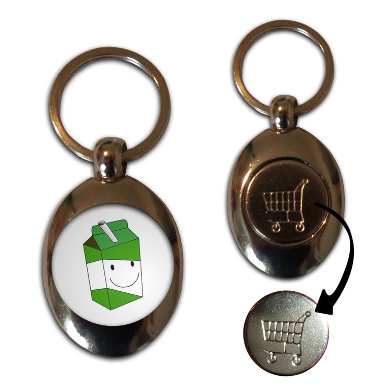 Apple Juice Carton - Silver £1/€1 Shopping Key Ring