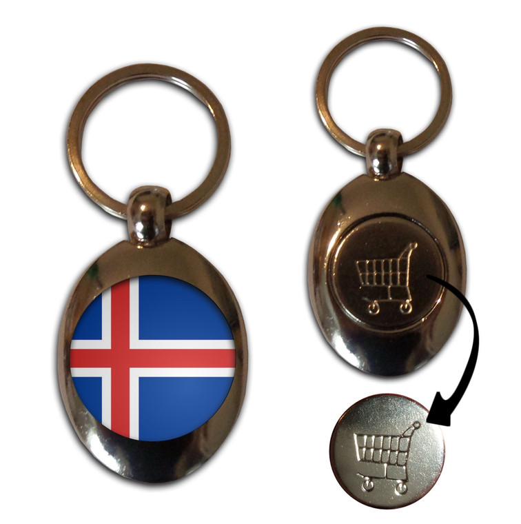 Iceland Flag - Silver £1/€1 Shopping Key Ring