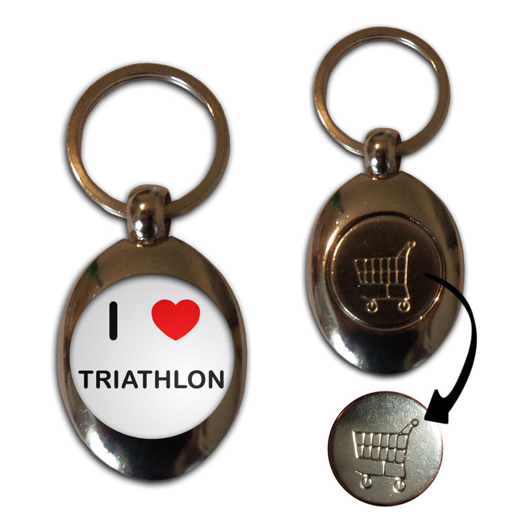 I Love Heart Triathlon - Silver £1/€1 Shopping Key Ring