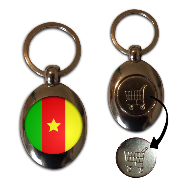 Cameroon Flag - Silver £1/€1 Shopping Key Ring
