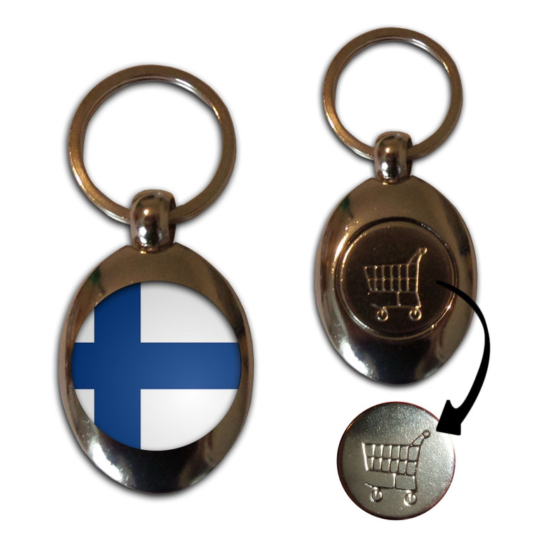 Finland Flag - Silver £1/€1 Shopping Key Ring