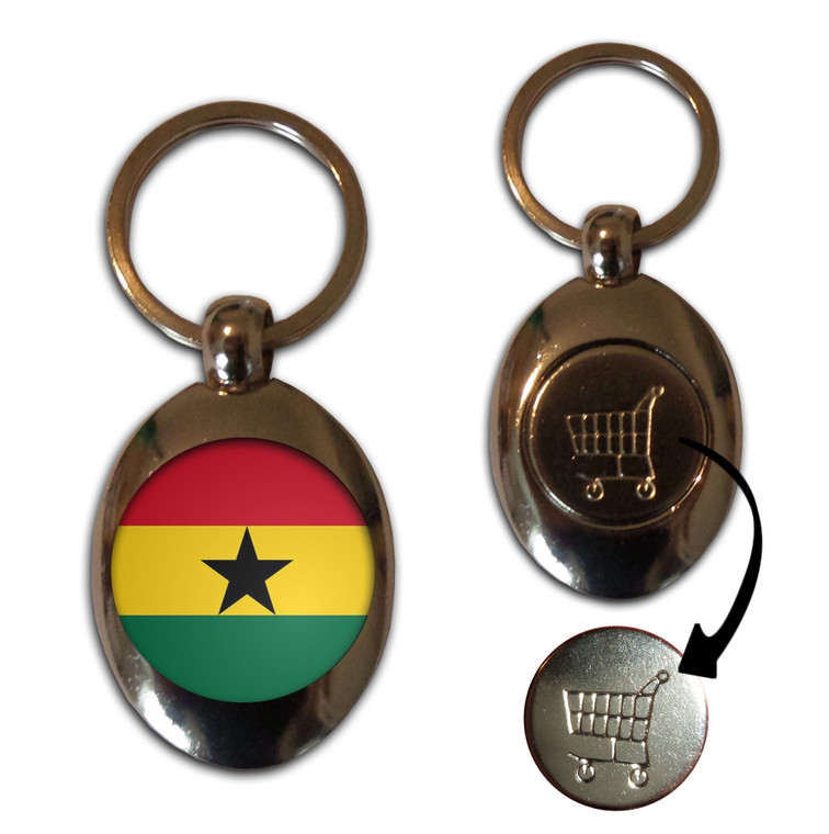 Ghana Flag - Silver £1/€1 Shopping Key Ring