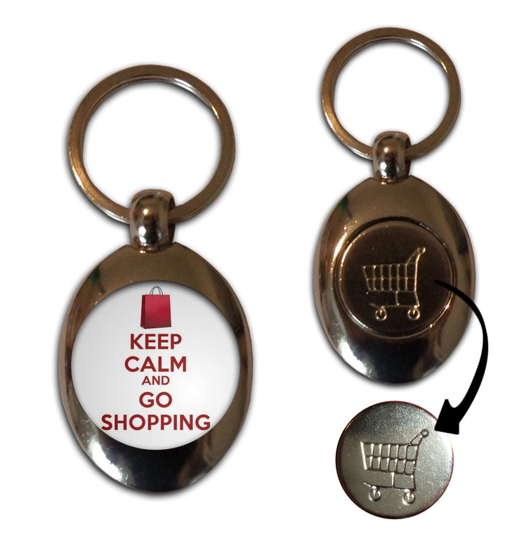 Keep Calm and Go Shopping - Silver £1/€1 Shopping Key Ring