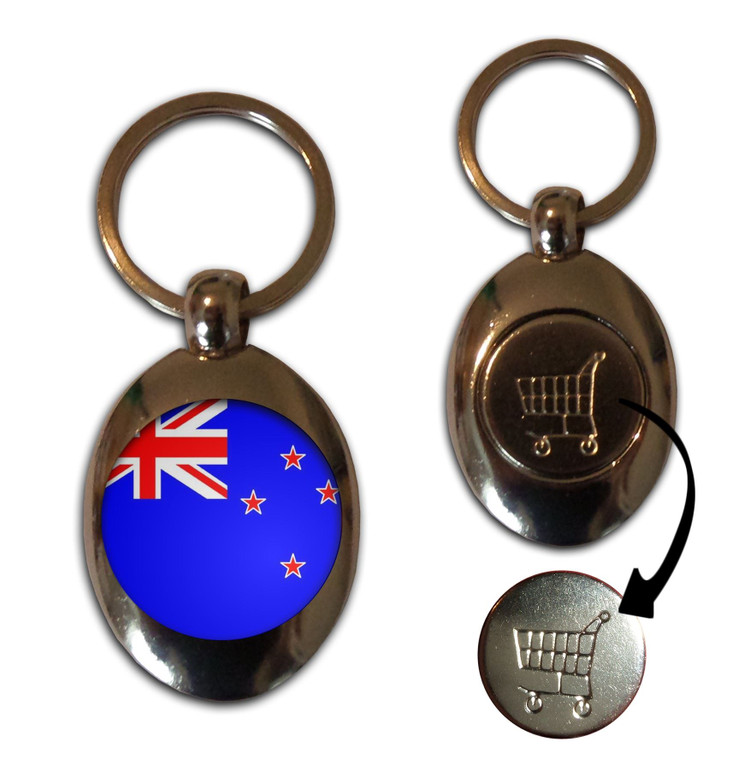 New Zealand Flag - Silver £1/€1 Shopping Key Ring