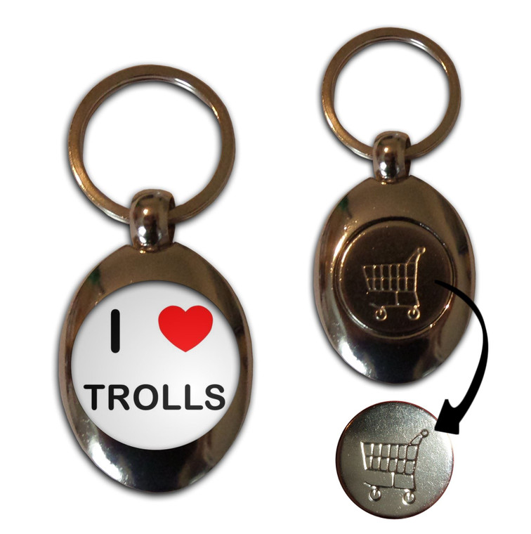 I Love Heart Trolls - Silver £1/€1 Shopping Key Ring