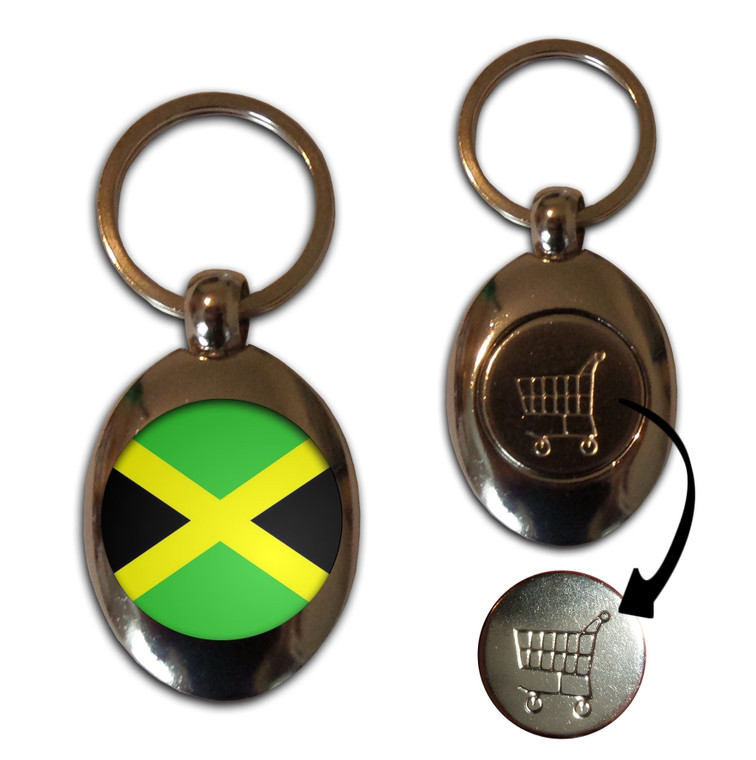 Jamaica Flag - Silver £1/€1 Shopping Key Ring