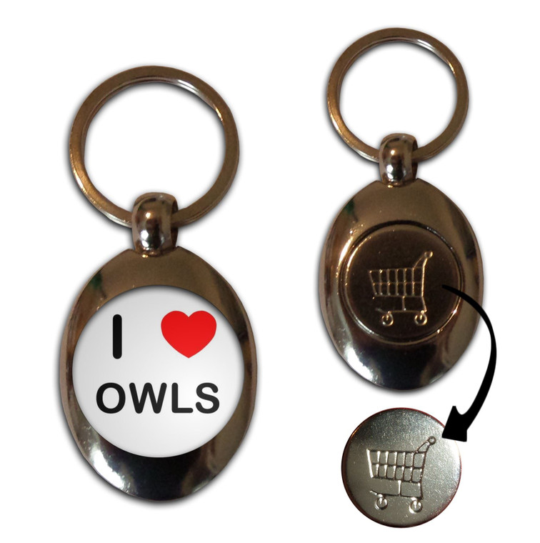 I Love Heart Owls - Silver £1/€1 Shopping Key Ring