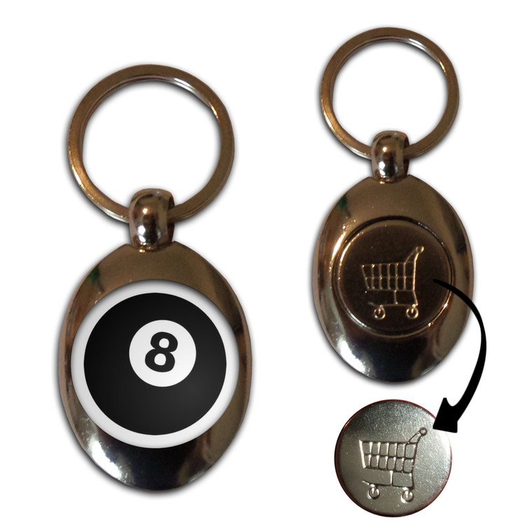 8 Ball - Silver £1/€1 Shopping Key Ring