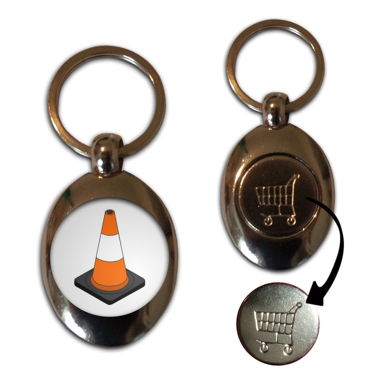 Traffic Cone - Silver £1/€1 Shopping Key Ring