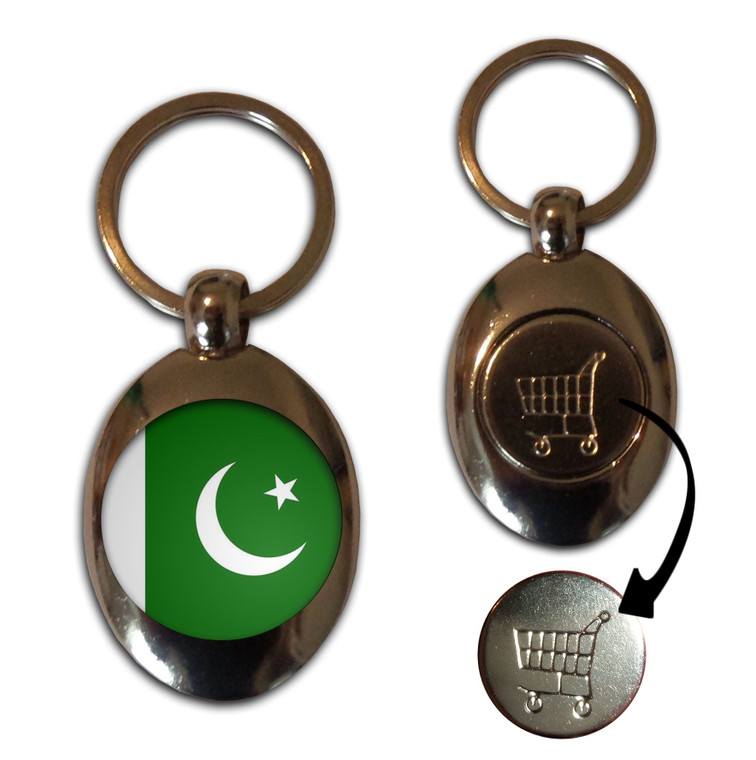 Pakistan Flag - Silver £1/€1 Shopping Key Ring