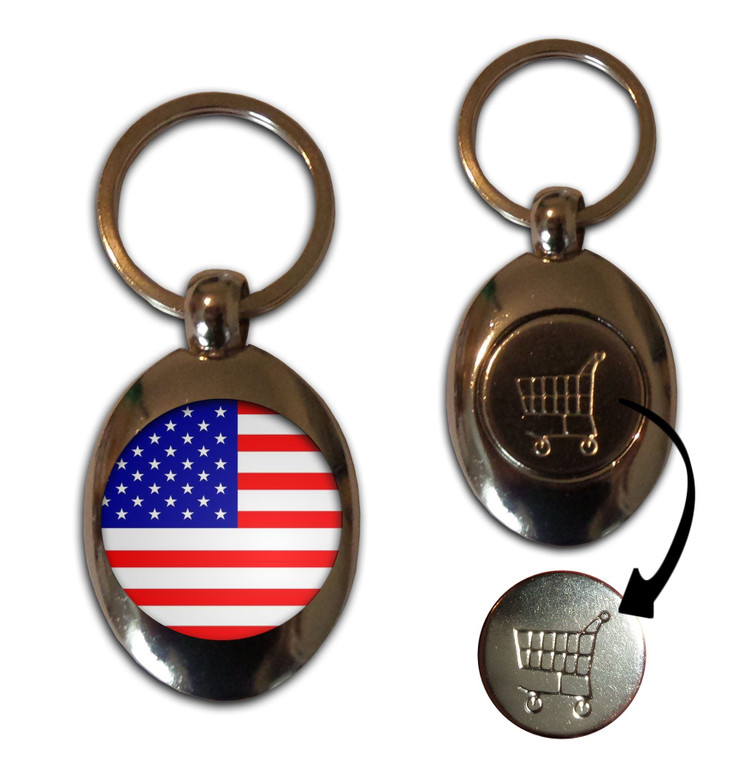 USA Flag - Silver £1/€1 Shopping Key Ring