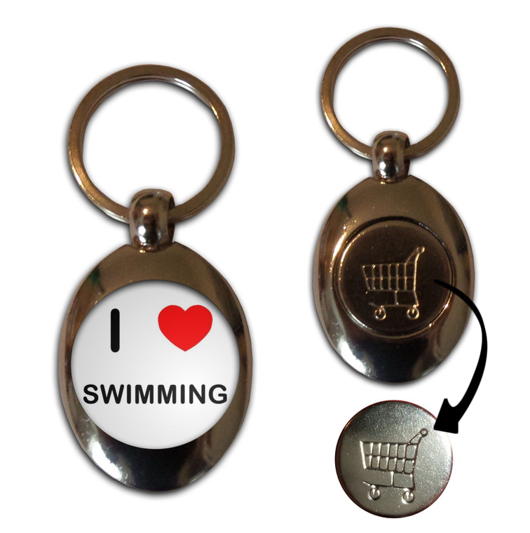 I Love Heart Swimming - Silver £1/€1 Shopping Key Ring