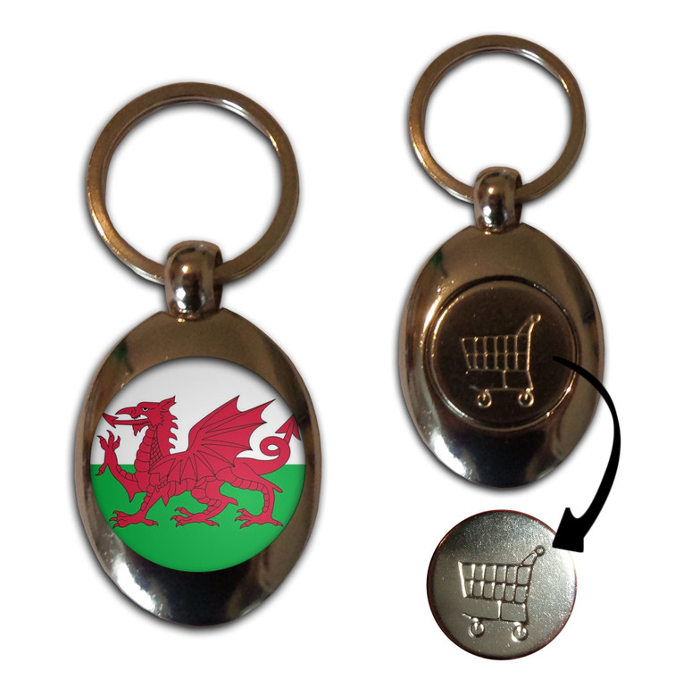 Wales Flag - Silver £1/€1 Shopping Key Ring