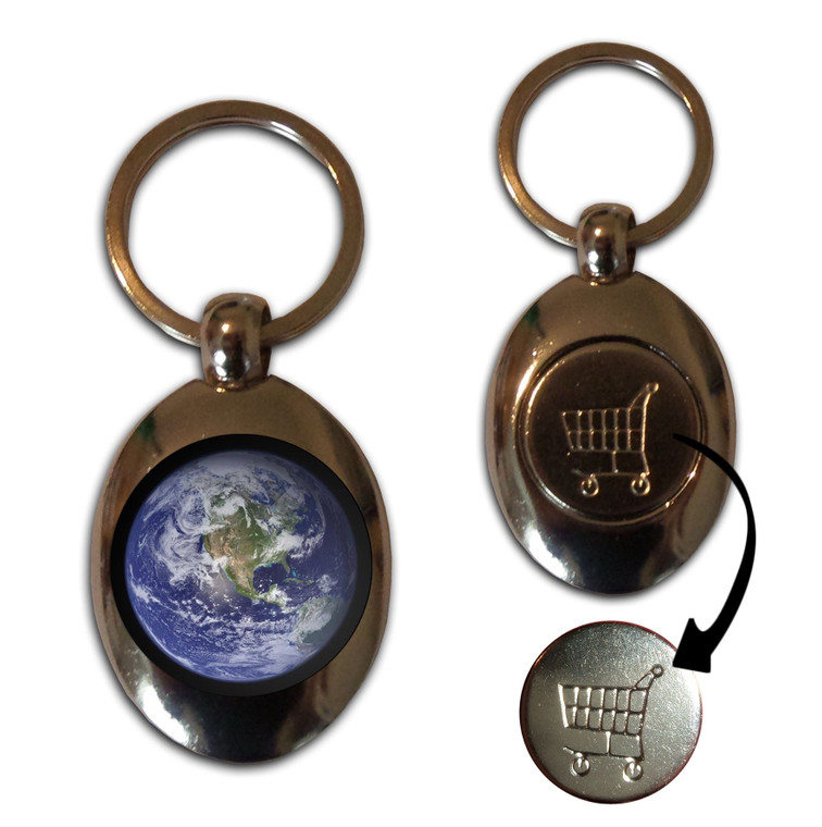 Earth - Silver £1/€1 Shopping Key Ring