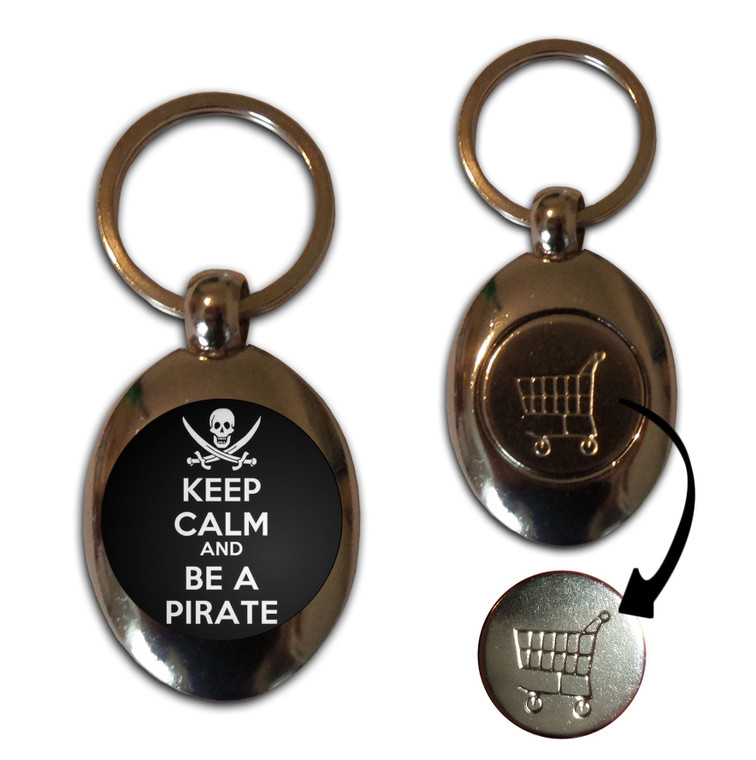 Keep Calm and Be A Pirate - Silver £1/€1 Shopping Key Ring