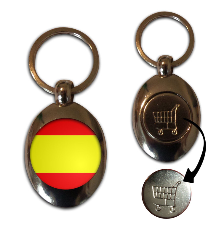 Spain Flag - Silver £1/€1 Shopping Key Ring