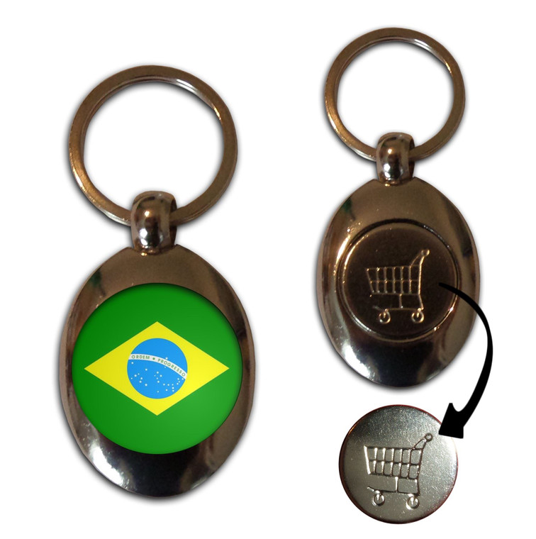 Brazil Flag - Silver £1/€1 Shopping Key Ring