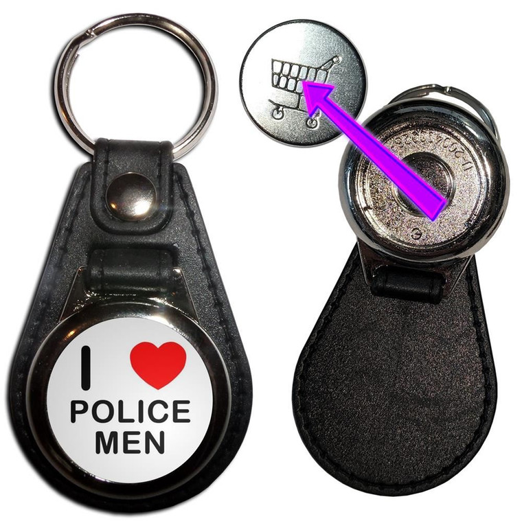 I Love Heart Police Men - Hidden £1/€1 Shopping Token Medallion Key Ring