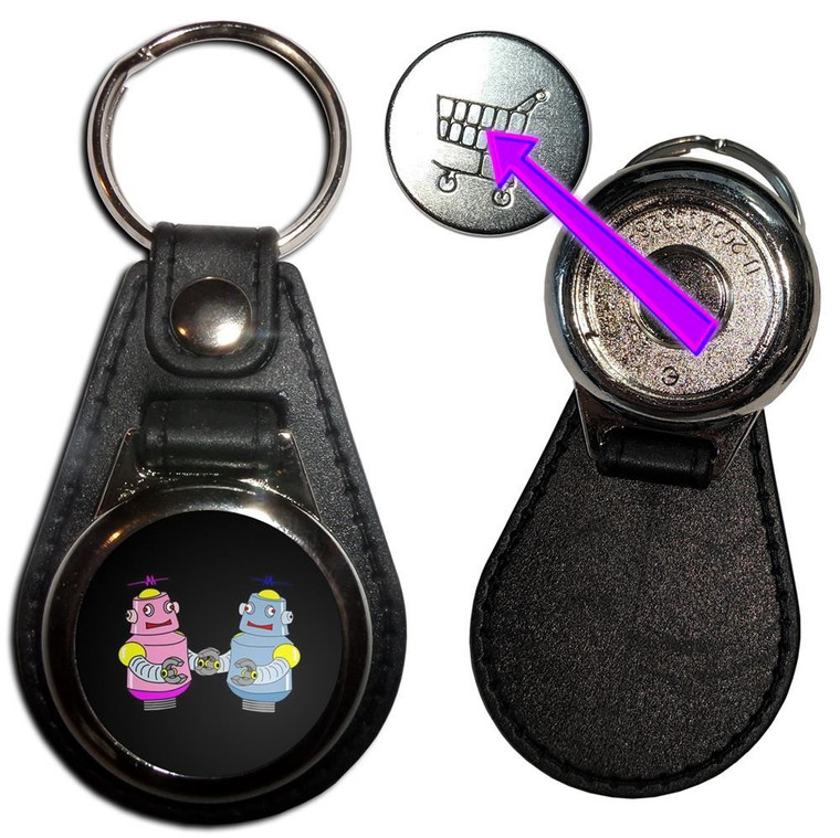 Black Robot Couple - Hidden £1/€1 Shopping Token Medallion Key Ring