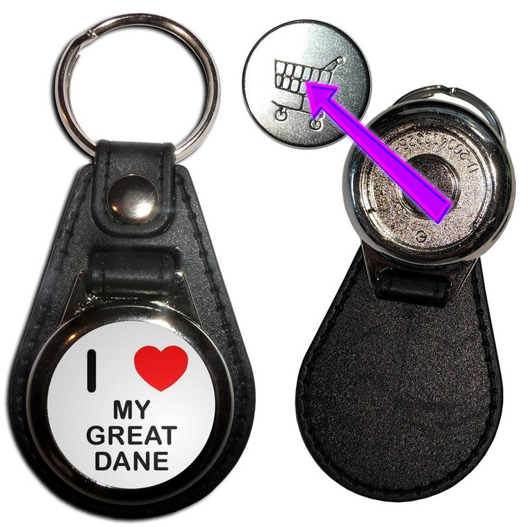 I Love Heart My Great Dane - Hidden £1/€1 Shopping Token Medallion Key Ring